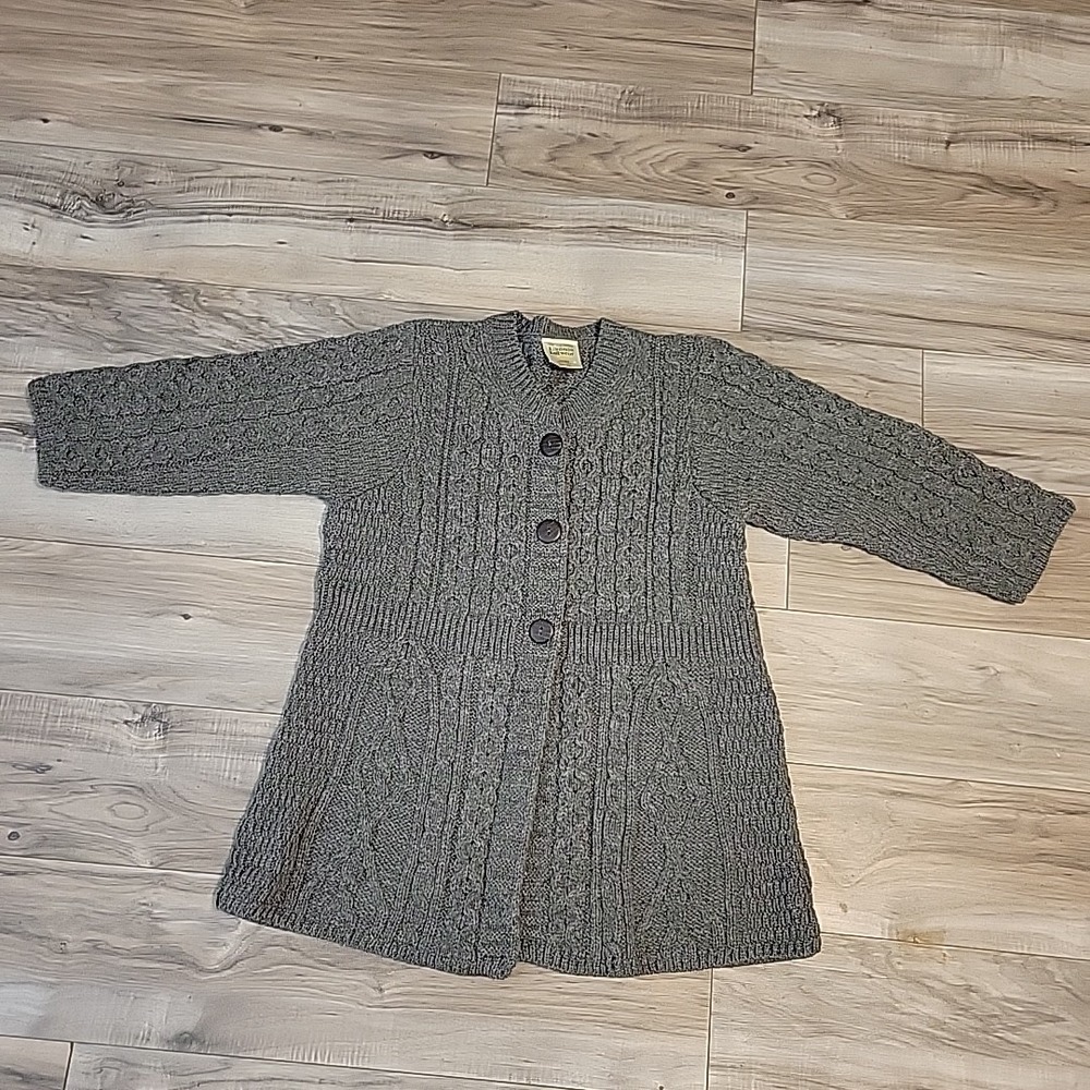 Kilronan Knitwear Merino Wool Cardigan Womens S Gray Fisherman Cableknit Ireland